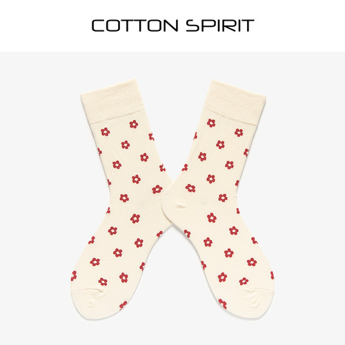 Cotton Spirit Korean Hyuna style socks small flower women's socks ins small red flower mid-calf socks cotton socks