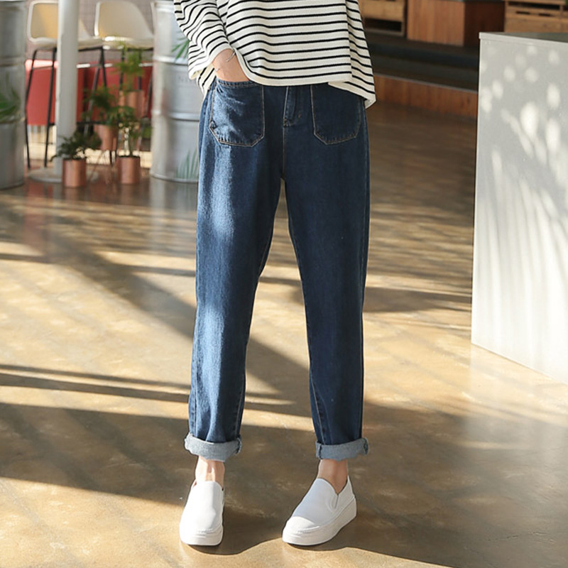 特大码女牛仔哈伦裤260斤胖mm2021春高腰宽松显瘦小脚休闲老爹裤|ms