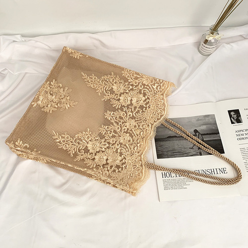 Embroidered thread hollow frosted silk hot-selling straw handbag travel vacation seaside beach bag lace bag wholesale