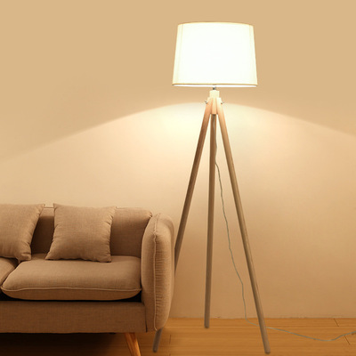 Cross-border special Simplicity Northern Europe Wooden bedroom a living room Floor lamp Study solid wood Fabric art Floor Lamps