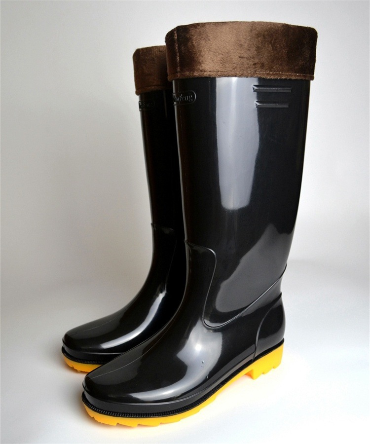 创盛男高筒加绒雨鞋秋冬保暖水鞋 两用活动棉套牛筋底雨靴