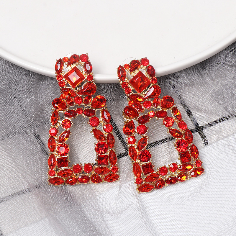 Aretes Huecos De Cristal De Colores Con Diamantes display picture 1