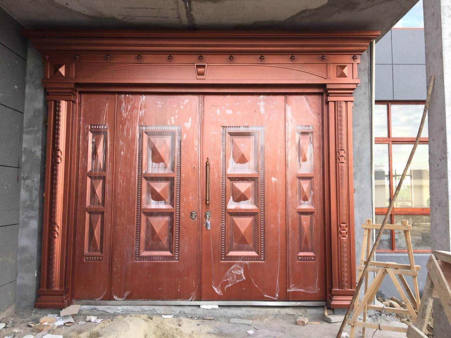 厂家直销豪华别墅大门四开子母锌合金防盗门不锈钢门带气窗非标门-阿里巴巴