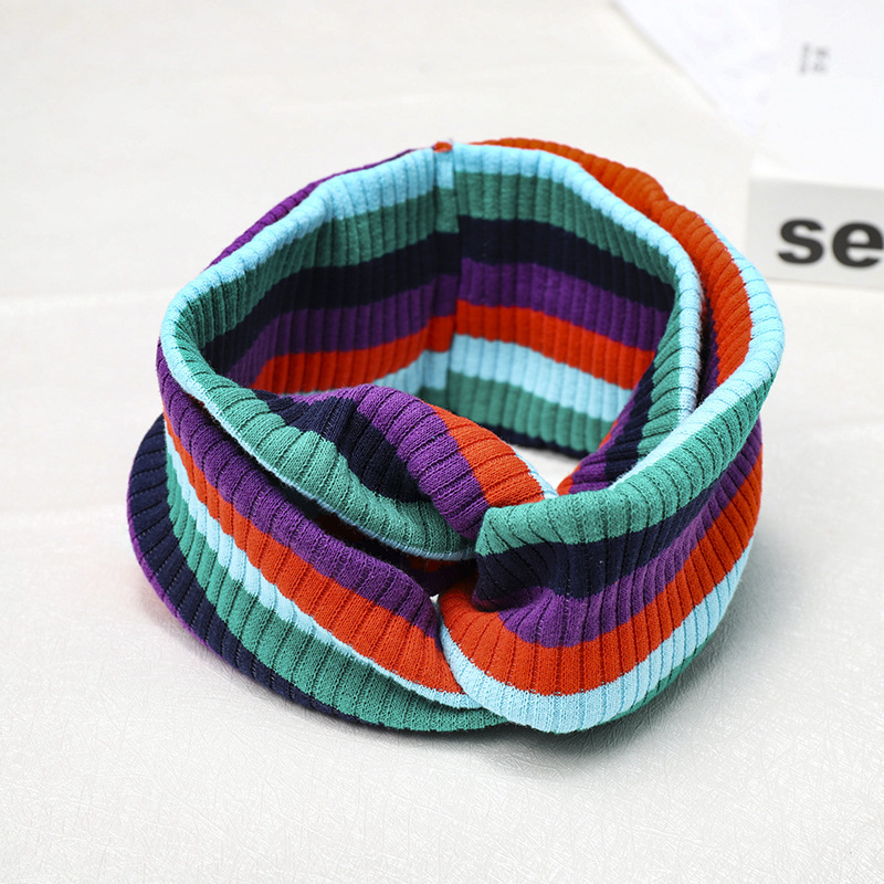 Rainbow Striped Knit Sports Headband Elastic Wool Headband display picture 4