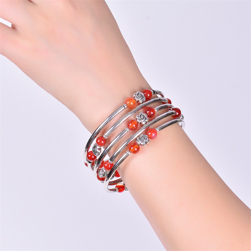 Women'S Gender Fashion Flower Natural Stone Beaded Layered Bracelets