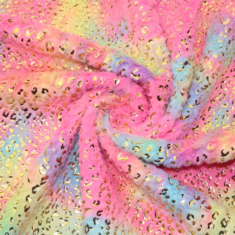 时尚服装家纺玩具面料针织经编手工七彩扎染豹纹烫金长毛绒PV绒布