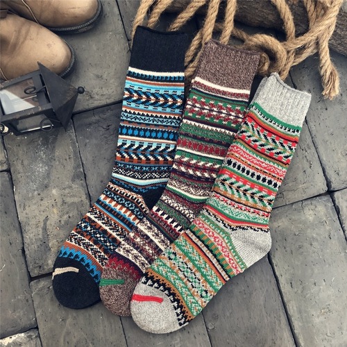 Boneless seam head Japanese style thick line ethnic style high-top men's socks with thread retro khaki trendy socks color seam head casual cotton socks
