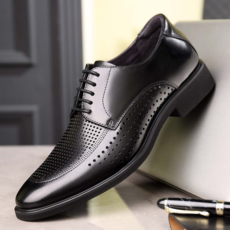 2022夏季休闲皮鞋透气镂空洞洞男鞋英伦真皮百搭低帮正装商务单鞋