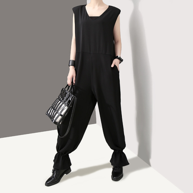 Fashion Summer Slim Bottom Trousers Pure V-collar Sleeveless Pants 