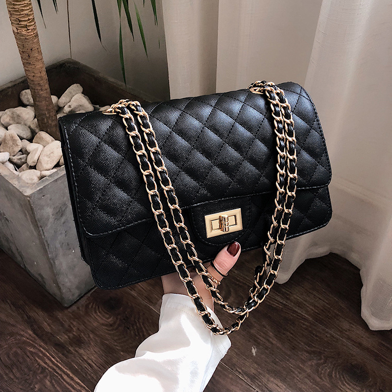 Bags women's bag black European and American fashion double cover Lingge chain bag Single Shoulder Messenger portable small Xiangfeng women's bag