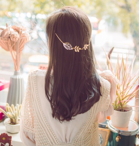 Fashionable and simple forest style literary style leaf hairpin multi-layered pearl tassel leaf hair comb hair accessories double plug comb headband