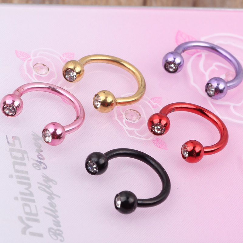 Titanium Steel C Shaped Nose Ring - European & American Fashion Nose Stud Piercing Jewelry in Pink Diamond Design detail image 10