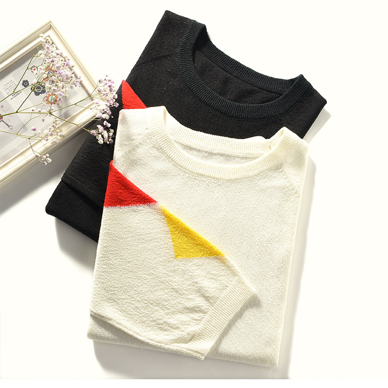 夏女裝 新款休閑套頭針織衫 寬松版短袖上衣 冰曲親膚薄款T恤