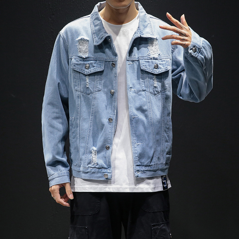 Foreign trade large denim coat men's new spring new Korean version of handsome denim coat fashion men's jacket