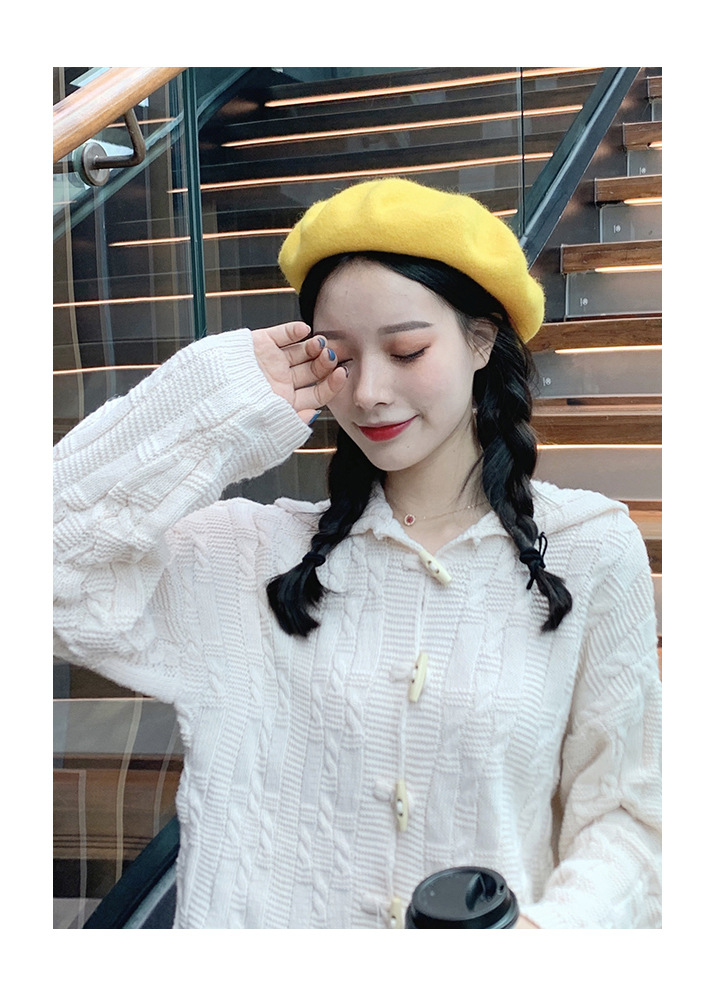 105g Weight Beret Hat Hats Type Daily Occasion Woolen Material Solid Color Pattern Winter, Spring, Autumn Season Women's Gender Plush Design Korean Style Style Eaveless Rim Women's Korean Style Solid Color Plush Eaveless Beret Hat 12