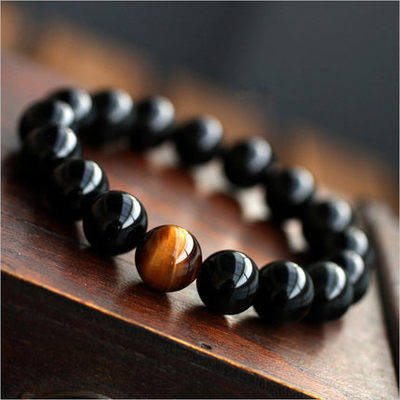 wholesale natural crystal Obsidian collocation Tiger Eye Hand string Jewelry men and women Transport Domineering Bracelet Accessories