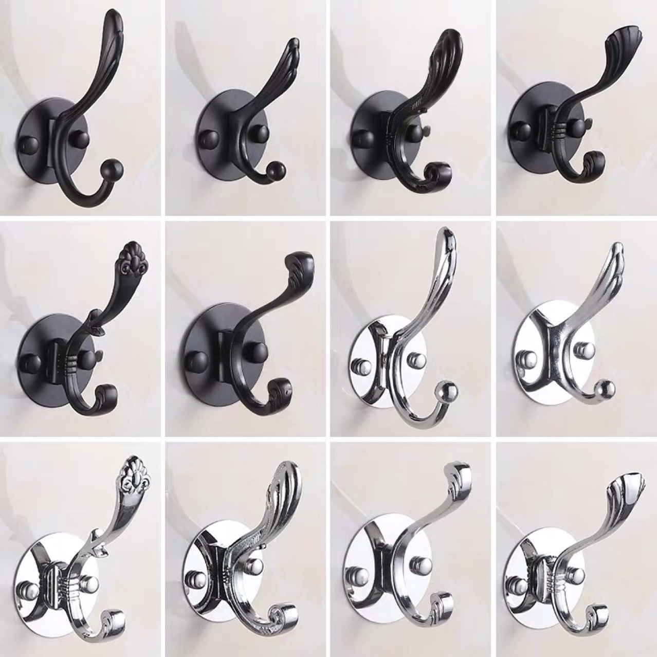 跨境专供不锈钢衣帽钩挂衣钩壁挂高低钩衣服挂钩门后单钩黑色排钩|ms