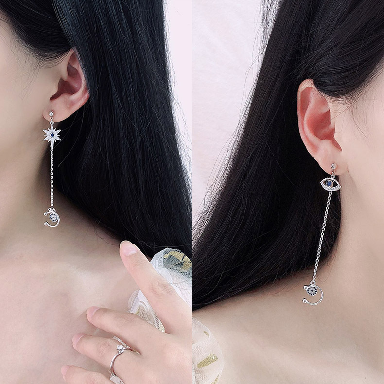 2021 Nouvelle Femelle Boucles D'oreilles Tout-en-un Double Usage Mi En Forme De Zircon Simple Et Élégant Boucles D'oreilles Oeil De Diable Oreille Clip display picture 17