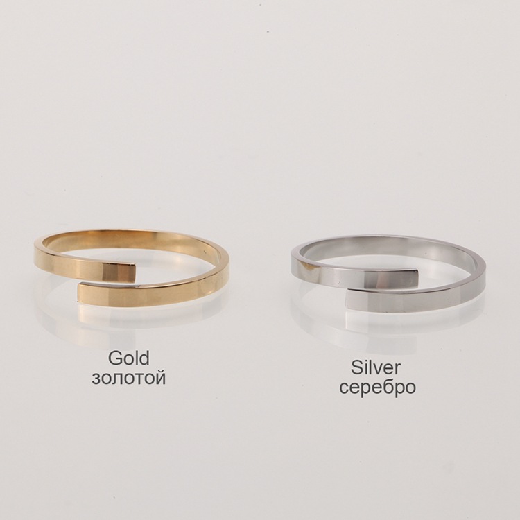 Emanco Offener Paar Ring Einfacher Geometrischer Glänzendes Edelstahl Ring Koreanischer Vergoldeter Titan Stahl Ring display picture 4