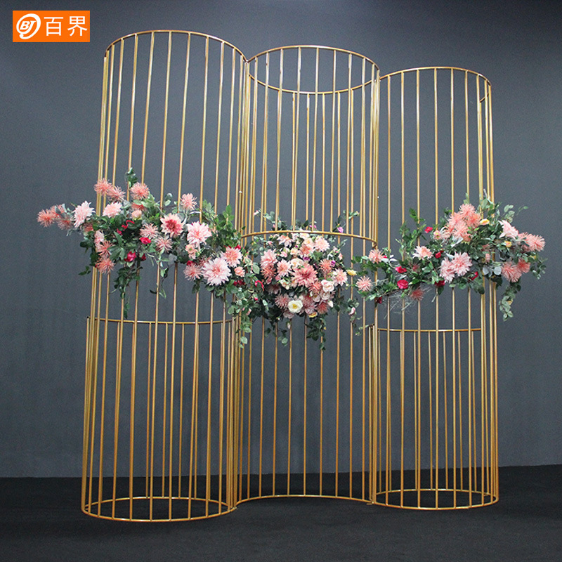 百界新款婚庆道具铁艺线条半圆屏风婚礼舞台背景橱窗场景布置摆件