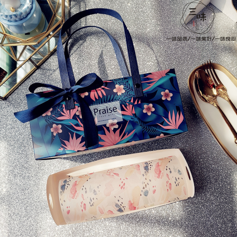 森系蛋糕卷手提盒奶油蛋糕毛巾卷盒子瑞士卷烘焙手提盒批发