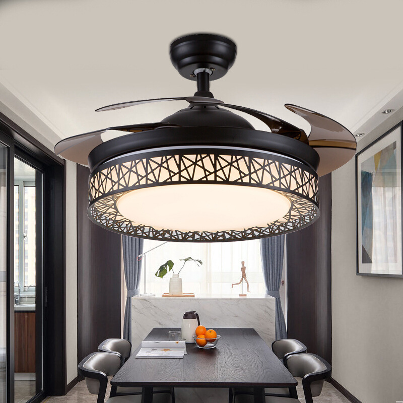 42寸隱形餐廳風扇燈 客廳吊扇燈 臥室現代簡約變頻帶電風扇的吊燈