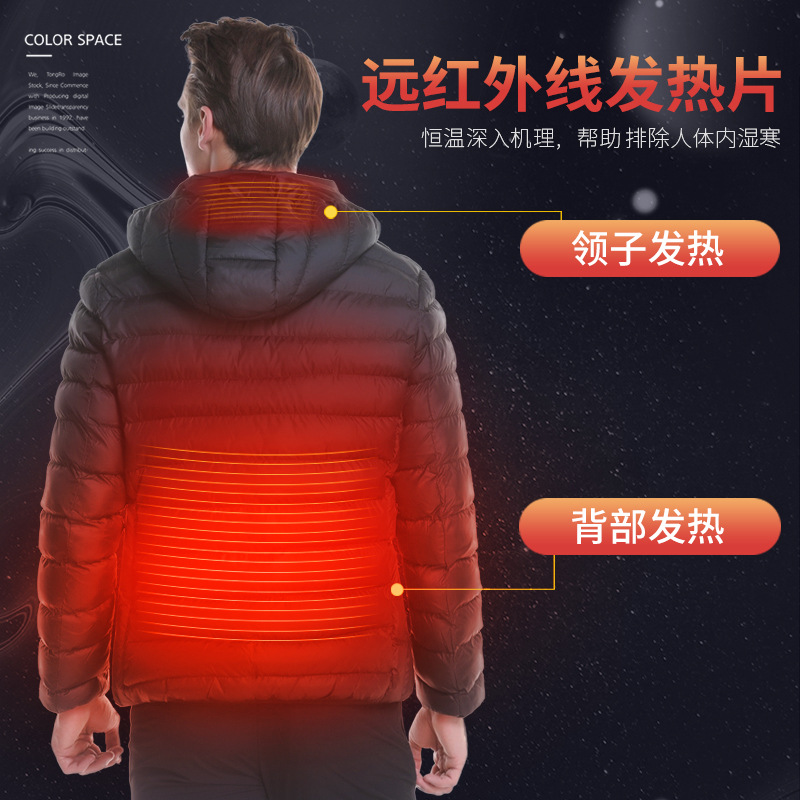 跨境新款智能发热棉服男女修身短款USB 充电加热棉衣外套发热马甲