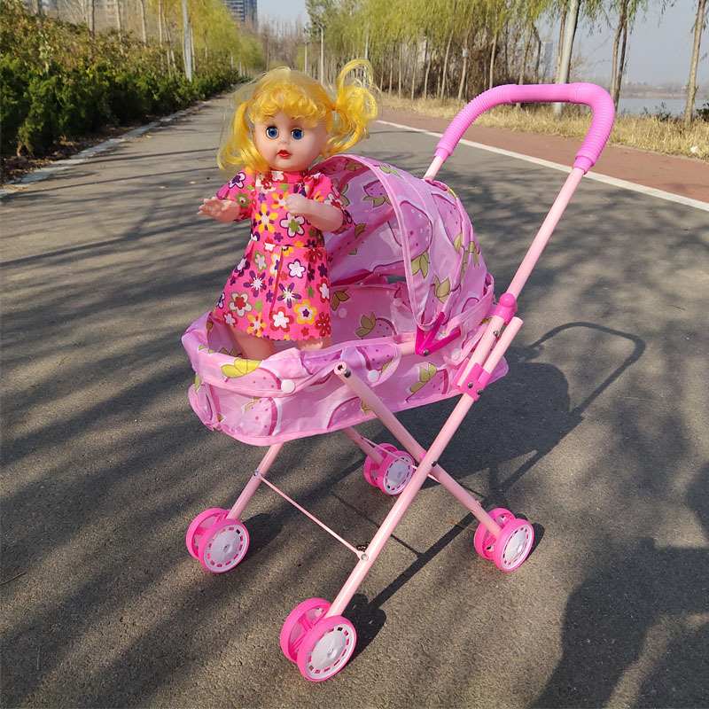 儿童铁杆手推车玩具婴儿小推车娃娃女孩过家家推车带娃娃厂家销售