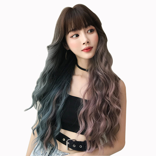 Wavy Hair Wigs Popular wig female long hair mandarin duck whole top headwear big wave double Qi Banghai full head cover