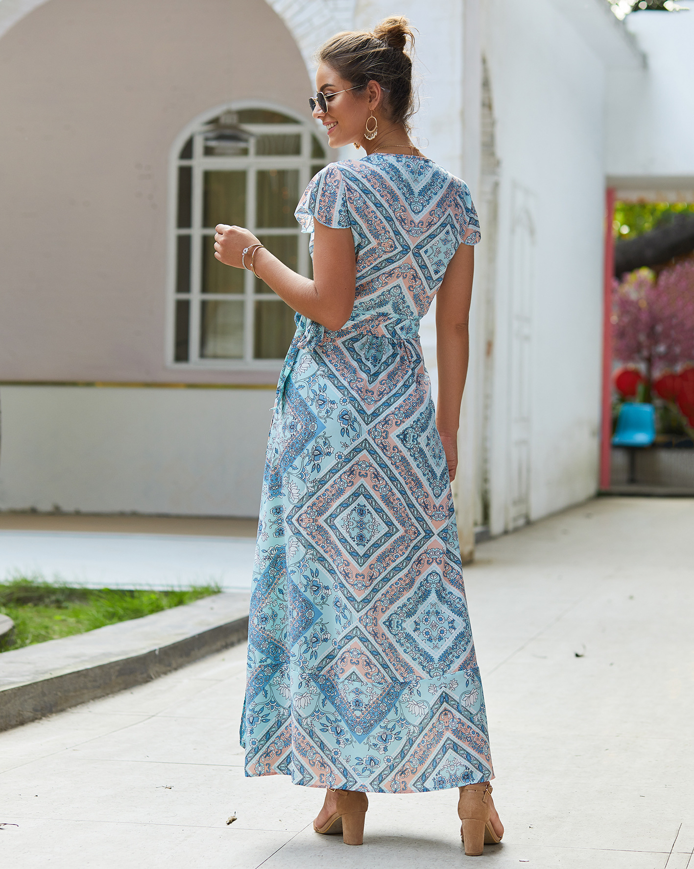 leisure vacation print sexy long dress  NSDY8330