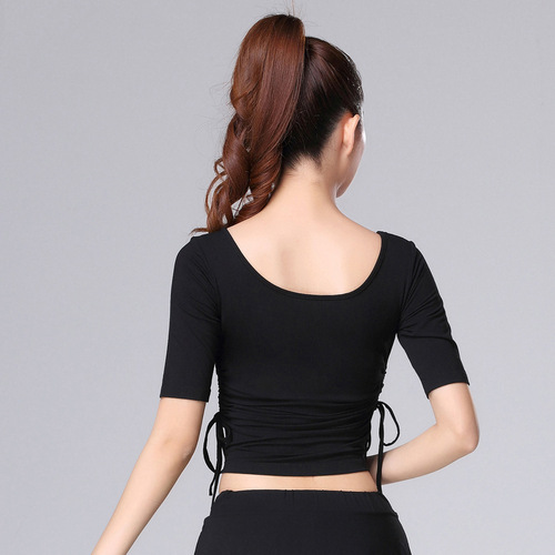 Modern dance clothing tops for women adult summer short-sleeved drawstring slim practice clothing modal classical dance practice clothing