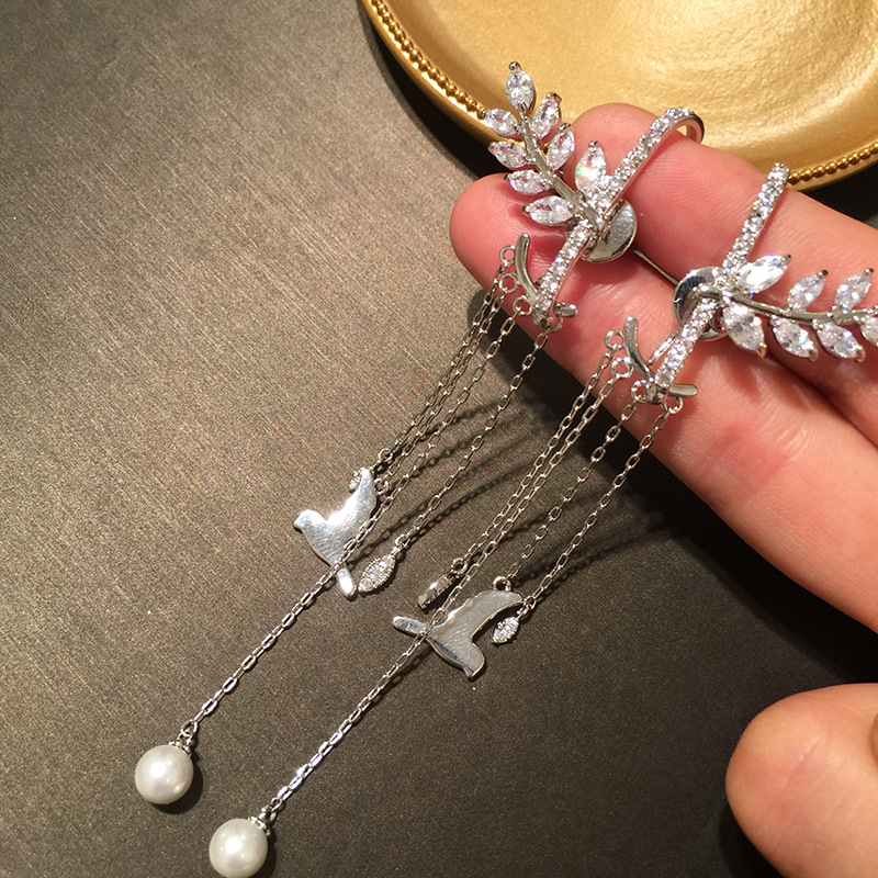 S925 Silver Needle Wheat Earrings Long Fringed Seagull Front And Rear Dual-use Earrings Super Fairy Creative Sweet Earrings display picture 8