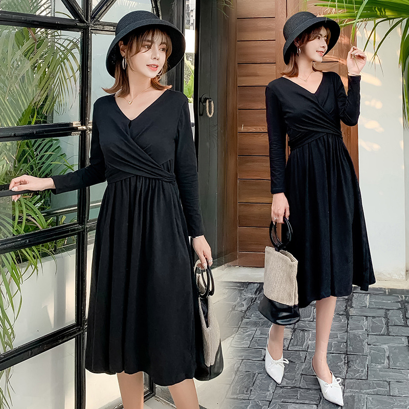 孕妇春装2019新款孕妇连衣裙韩版时尚孕妇装系带V领显瘦|ms