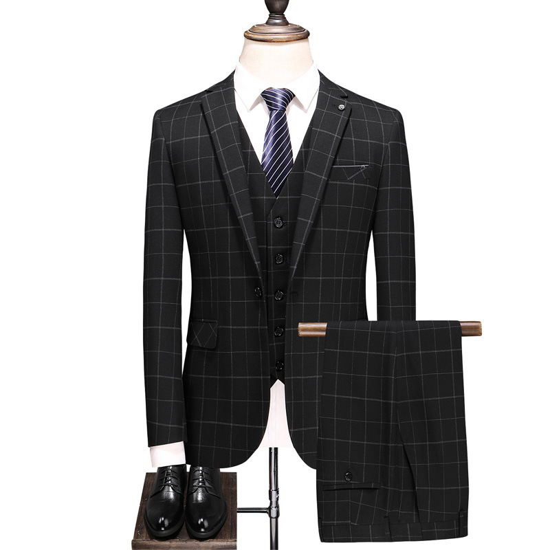 Men's Clothing Autumn New Men's Suit Suit Men's Business Casual Plaid Wedding Groom Slim Suit Men's_viptrois.com