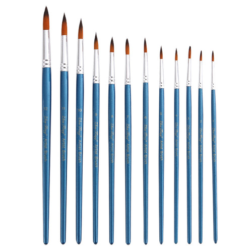 12 pieces of pearlescent blue two-color nylon pointed brushes, watercolor brushes, special hooking pens for digital oil painting