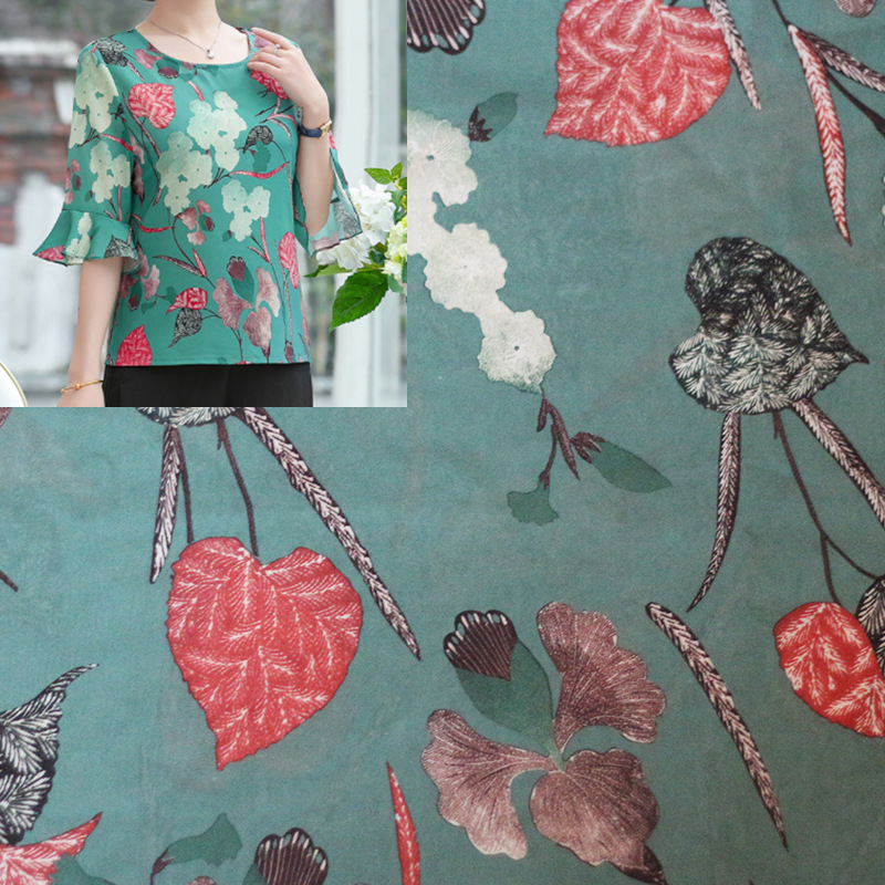 中老年女洋雪纺短袖T恤面料，2019最新爆款，绒雪纺面料现货供应|ms