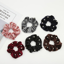 韩版新款气质金丝绒布艺发圈 点缀珍珠头饰大肠圈跨境发饰发绳批