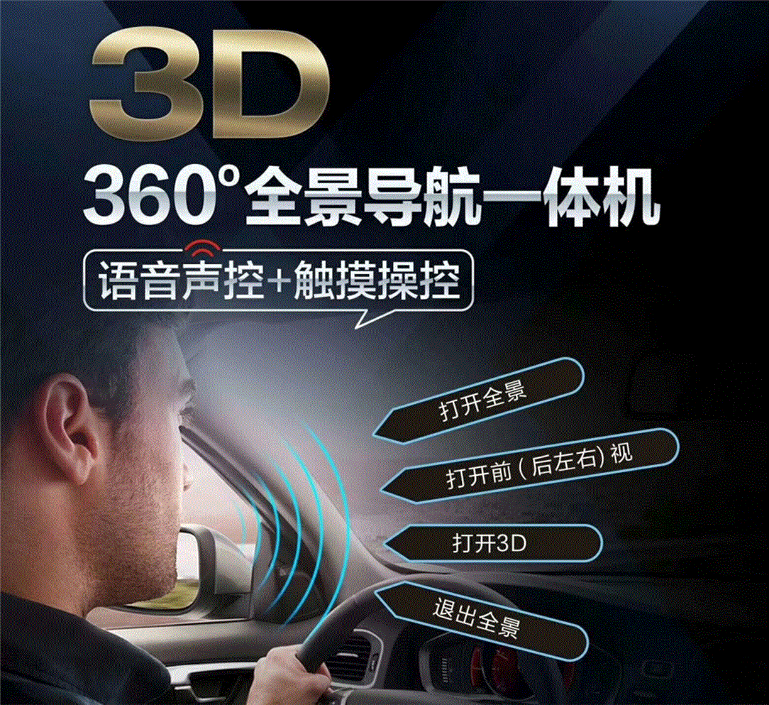 智能语音3D360全景行车记录仪 360全景导航一体机T7安卓导航