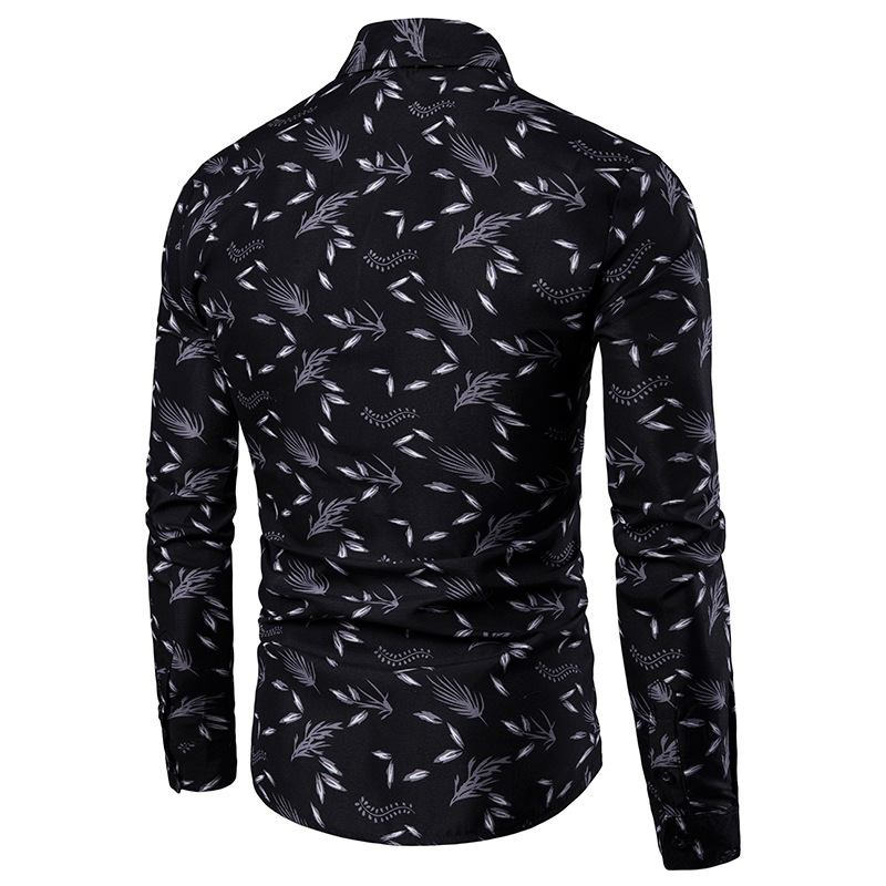 Amazon AliExpress Summer New Men's Long-sleeved Printed Shirt Men's Slim-fit British Style European Size Shirt