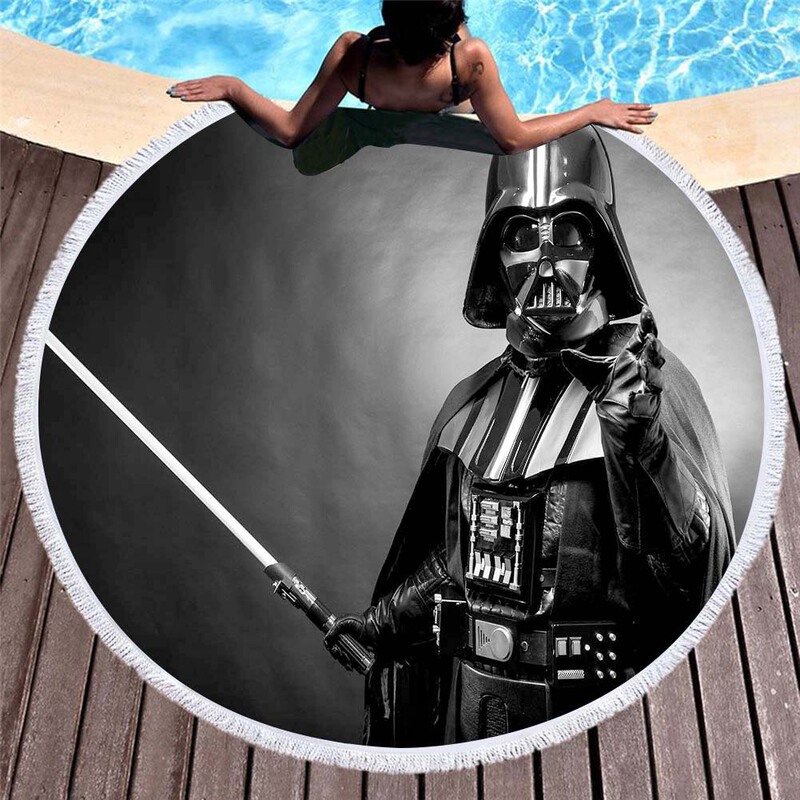 Embroidered European and American 3D Digital Printed Star Wars Beach Towel Microfiber Round Tassel Beach Mat