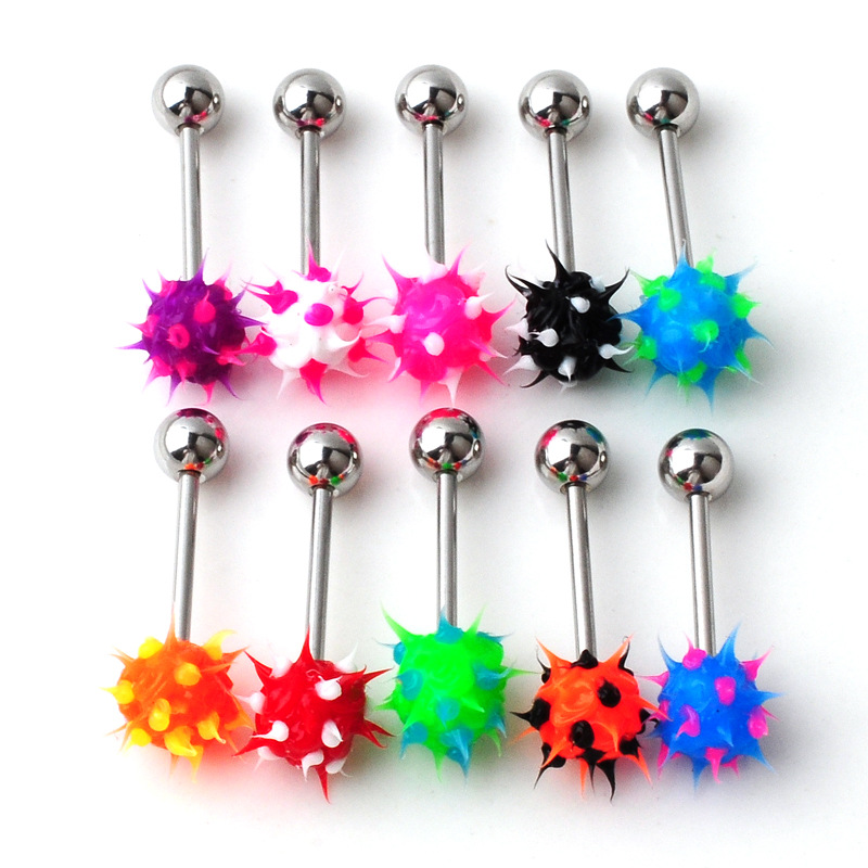 Fashion Ball Stainless Steel Body Piercing Jewelry Silicone Tongue Ring display picture 1