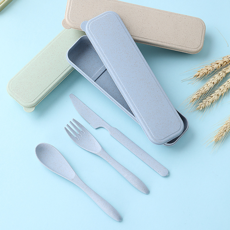 Creative Wheat Straw Children's Portable Tableware Set Three-piece Outdoor Travel Student Children's Plastic Knife,Fork And Spoon