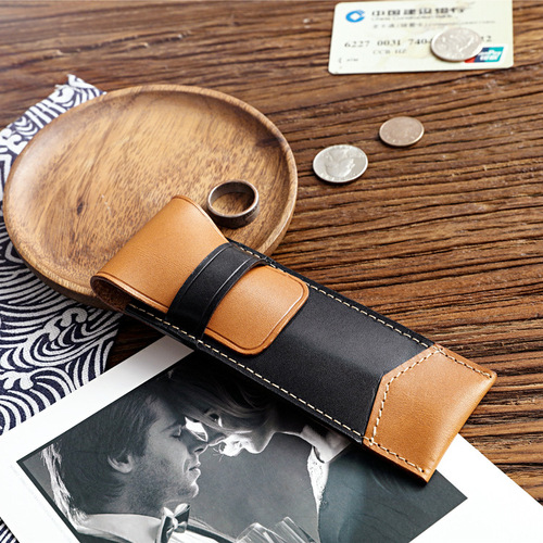 Retro handmade pencil case for male and female students genuine leather pen case vegetable tanned cowhide simple ultra-thin stationery pen leather case