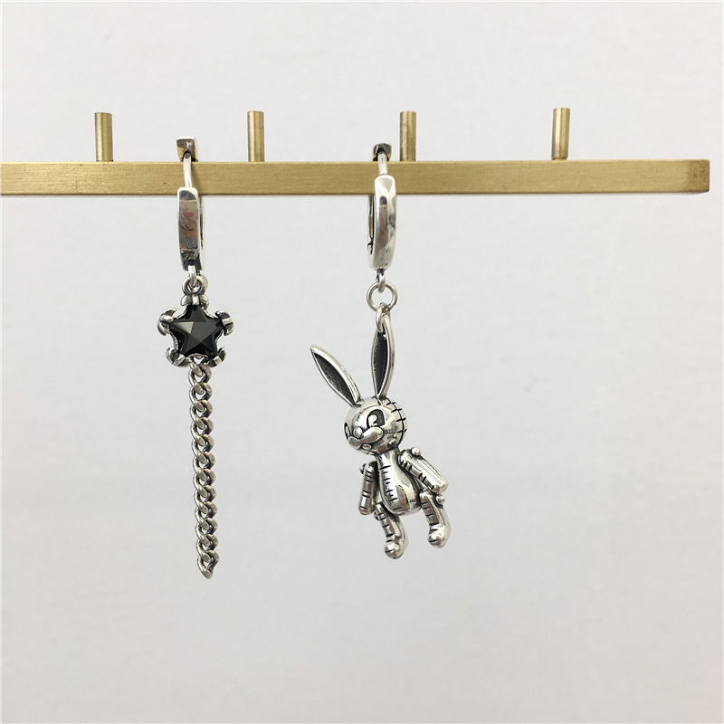 柒瑾沐2019新款潮人小兔子AB款不对称耳饰女韩国创意个性耳环耳圈