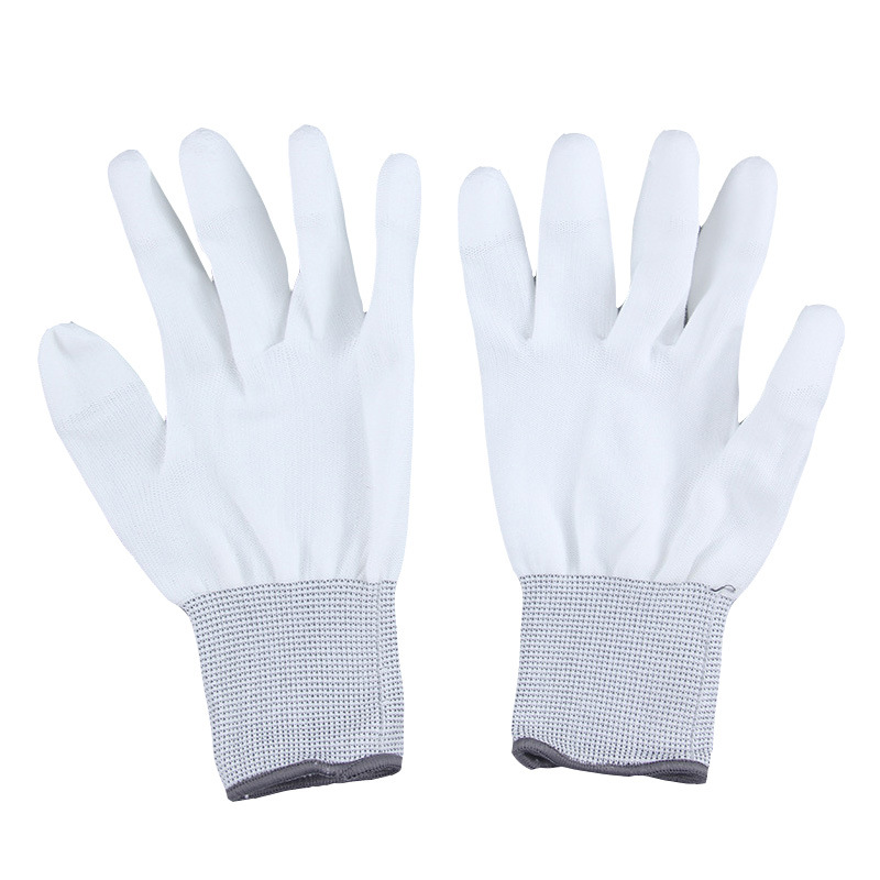 白尼龙PU涂指手套劳保手套透气电子轻工业点钞仪器全指专用防静电