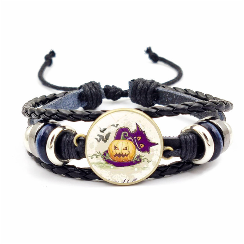 Vintage Bronze Halloween Braided Bracelet With Time Gems Design_voghion.com