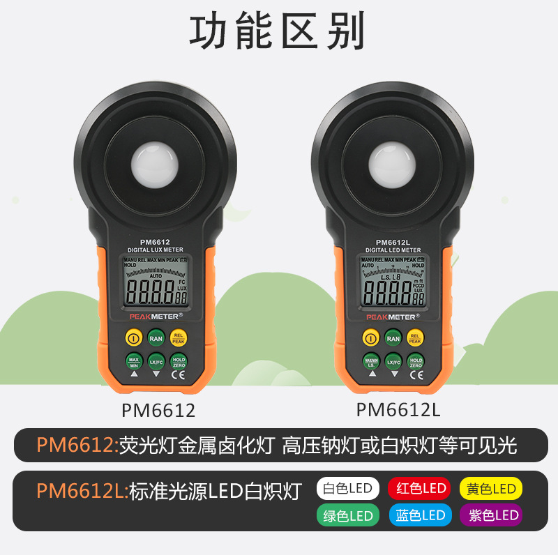 PEAKMETER华谊PM6612L数字式照度计彩色LED灯亮度测试仪测光仪-阿里巴巴