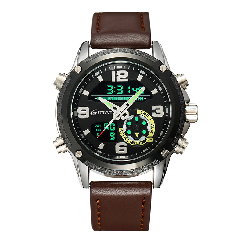 Nuevo STRYVE hombres multi-función deportes impermeable reloj electrónico Calendario de cuarzo correa de sincronización reloj S8017