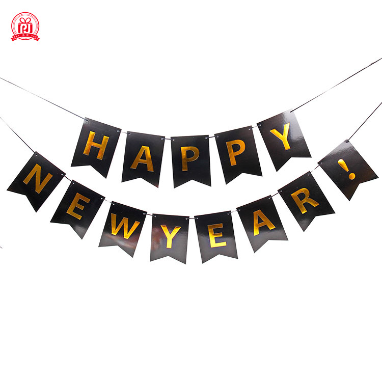 Feliz Año Nuevo decoración del partido diseño tire flor Feliz Año Nuevo dorado carta cola de pez tire bandera