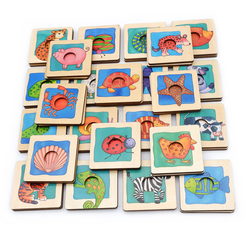 24 Animal Skin Matching Puzzles Montessori Early Learning Toddler Parent-Child Interactive Desktop Teaching Aids Pattern Matching